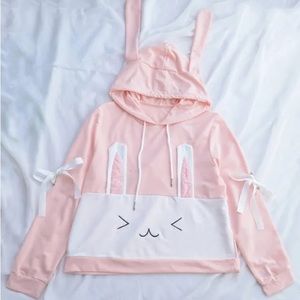 Bunny Hooded Shirt With Ribbon Sleeves ! Will fit a US size small.
